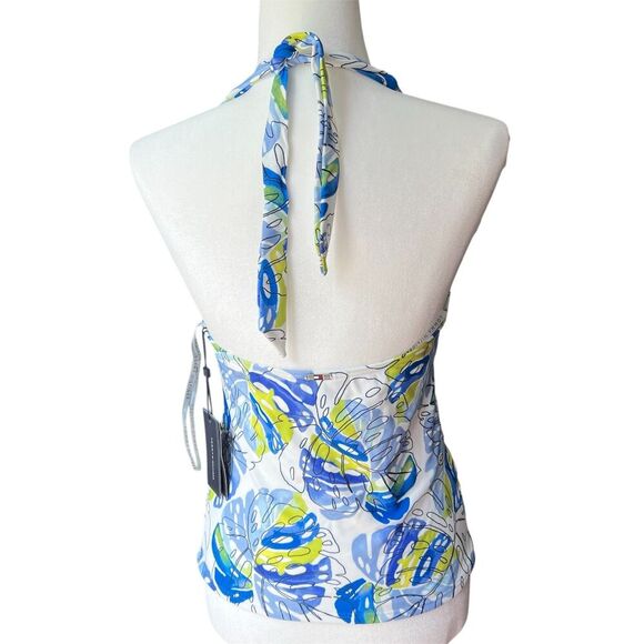 Tommy Hilfiger Swim Tankini Womens Sz s SMALL Blue Green Plant Pattern Halter - Picture 3 of 7